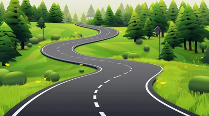 Route direction and navigation signs for map, realistic 3D modern icons set of a winding highway isolated on transparent background. Journey two lane curve asphalt pathway going into the distance.