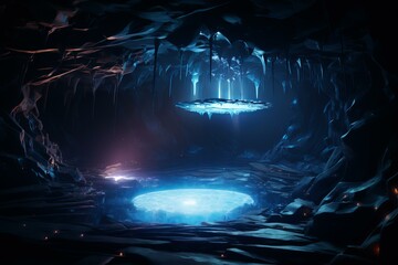 Otherworldly Portal cave holographic. Carmen cenote. Generate Ai - obrazy, fototapety, plakaty
