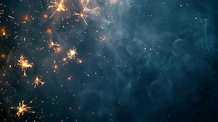 Silvester Fireworks background banner panorama - firework and sparklers on rustic dark blue night sky texture. Generative Ai - obrazy, fototapety, plakaty