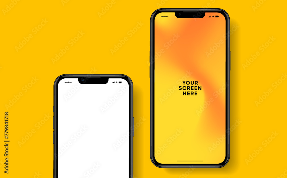 Aufkleber 3D realistic high quality smartphone mockup with isolated background. Smart phone mockup collection. Device front view. 3D mobile phone with shadow on white background.