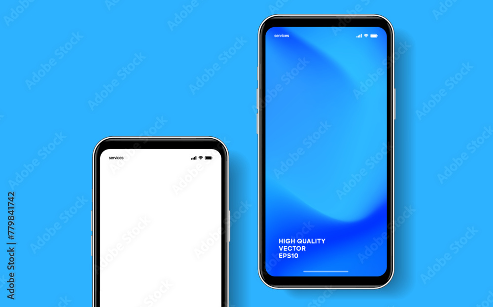 Aufkleber 3D realistic high quality smartphone mockup with isolated background. Smart phone mockup collection. Device front view. 3D mobile phone with shadow on white background.