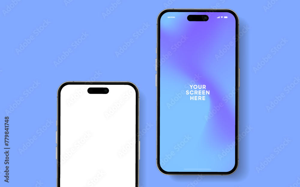 Aufkleber 3D realistic high quality smartphone mockup with isolated background. Smart phone mockup collection. Device front view. 3D mobile phone with shadow on white background.