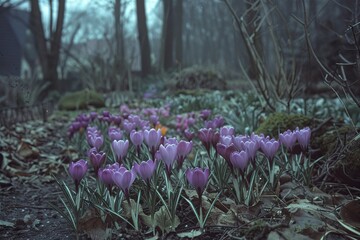 Beautiful forest snowdrops, which are most beautiful with their shoots and green leaves, having in...