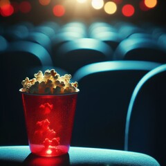 Cozy Cinema Ambiance with Popcorn on Plush Seats
