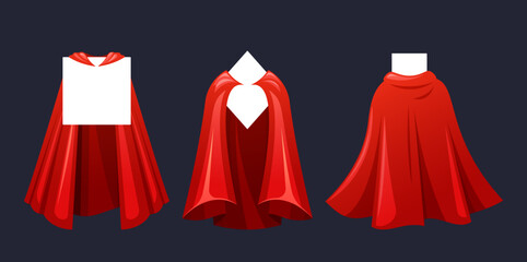 Vibrant Red Superhero Cloaks Flowing Majestically, Adorned Square, Rhombus and Rectangle Frames, Front or Rear View - 779843981