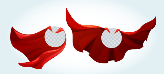 Flowing Scarlet Cloaks with Round Transparent Frames, Billowing Majestically Behind The Hero Cartoon Vector Illustration - 779844125