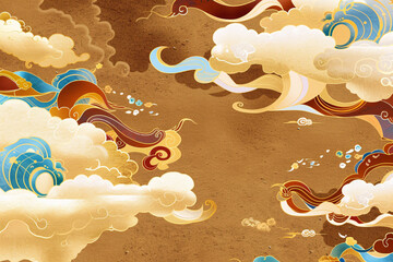 Chinese style Dunhuang flying beige auspicious clouds classical illustration, Mid-Autumn Festival Dunhuang style auspicious cloud scene illustration background