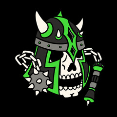 Medieval Helmet with Skull and War Weapon Vector Cartoon