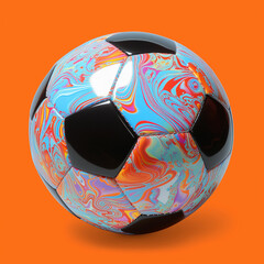 Glossy Colorful Soccer Ball Isolated on Orange Background. Clipart for sports projects.