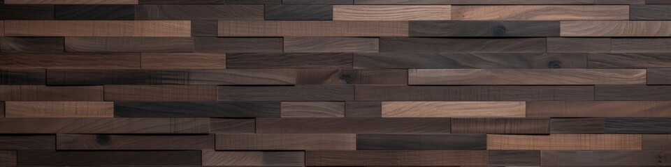 A wooden wall with many small squares of wood. The wall is brown and has a natural, rustic feel