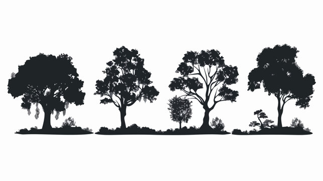 Trees silhouette on vector style flat vector 