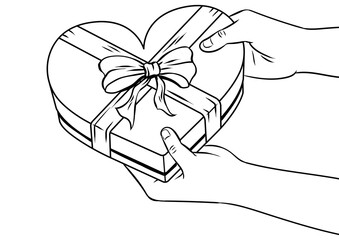 Red heart shaped gift box coloring book PNG