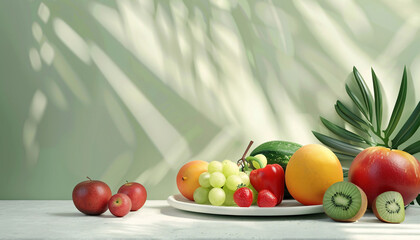 Fresh fruits and vegetables harvest scene illustration, agricultural crop products harvest background image