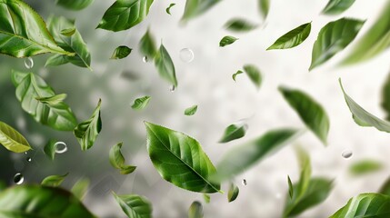 A realistic green foliage flying in the air isolated on a transparent background. A set of 3d modern illustration elements for use in packaging designs, advertising, and promo campaigns.