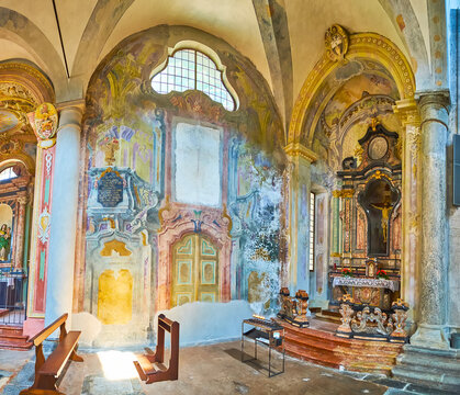 The fresco traces in San Francesco Church, on March 26 in Locarno, Switzerland