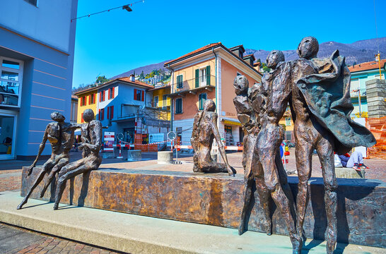 The sculpture by Nag Arnoldi, Via dell'Ospedale, on March 26 in Locarno, Switzerland