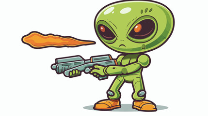 Vector Cartoon Funny Green Alien With Weapon flat vector