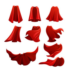 Cartoon Vector Collection Of Red Or Crimson Flowing Cloaks Billowing Behind, Symbolizing Courage, Protection