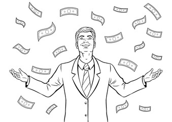 Businessman and money rain coloring book PNG