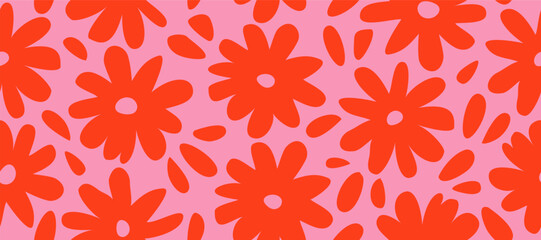 Hand drawn minimal abstract flowers. Seamless patterns with organic shapes for fabric, textiles, clothing, wallpaper, cover, banner, home decor, abstract florals backgrounds.