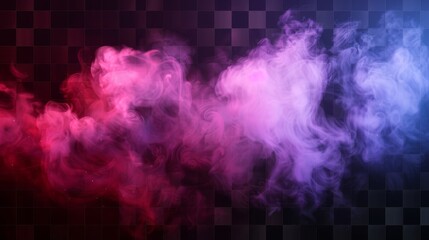 Smoke, dust or fog clouds on transparent background. Abstract banner template with particles, red and blue steam, modern realistic illustration. - obrazy, fototapety, plakaty