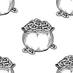 Pot of coins seamless pattern engraving PNG