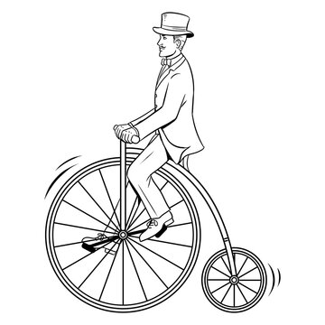 Gentleman ride vintage bicycle coloring book
