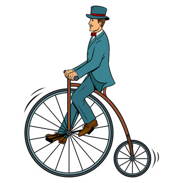 Gentleman ride vintage bicycle pop art PNG