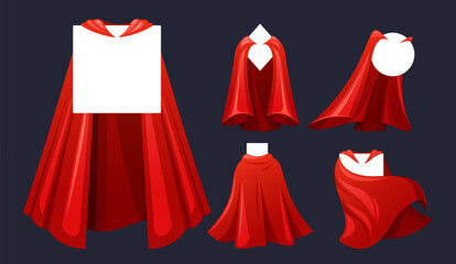 Cartoon Vector Billowing Crimson Superhero Cloaks, Flowing With Power And Mystery, Embodies Valor And Justice - 779847528