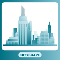 Blue Cityscape Flat Design Vector, Panorama Landscape Building View NO.1