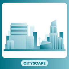 Blue Cityscape Flat Design Vector, Panorama Landscape Building View NO.4