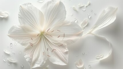   A close-up of a white flower with water droplets on its pristine petals