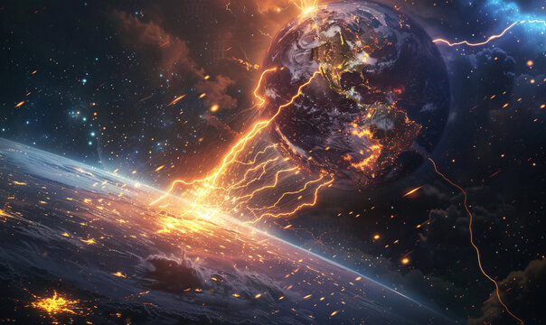Geomagnetic explosion scene illustration, doomsday galaxy explosion dangerous disaster concept illustration