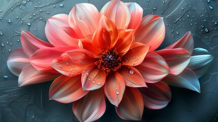   A close-up of a flower with dewdrops on petals against a dark backdrop - obrazy, fototapety, plakaty