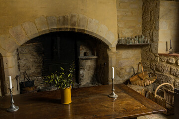 Medieval fireplace in French chateau - 779849168