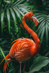 Flamingo Elegance Amidst Lush Foliage