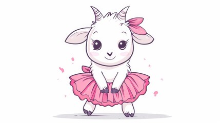   A sheep wearing a pink tutu, adorned with horns and a bow, stands against a white backdrop