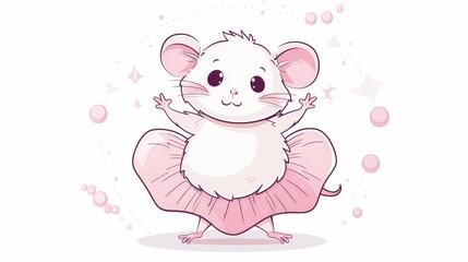   A cartoon mouse in a pink tutu and skirt, poses before a pristine white backdrop
