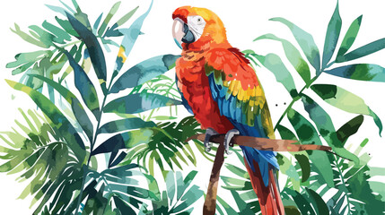 Vector watercolor illustration of tropical ara parrot - obrazy, fototapety, plakaty