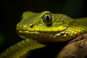 Fototapeta premium Colorful snake python cobra viper forest hiding waiting for prey rainforest jungle untouched nature predator venomous venom dangerous wildlife poisonous animal skin tail creepy african exotic species