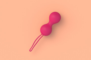 One vaginal sex toy on beige background. Geisha balls. Desire and orgasm. Sex shop product. Female masturbation accessory. Top view. 3d render - obrazy, fototapety, plakaty