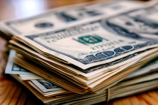 American currency, money wealth accumulation, greenbacks in stacks of hundred dollar bills, cash