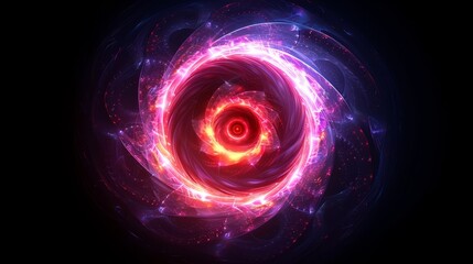   A red and blue spiral, computer-generated, occupies the center against a black background