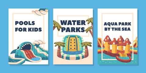 Vector Banners with Exciting Inflatable Slides With Pools, Showcase Thrilling Inflatable Slides Leading To Pools