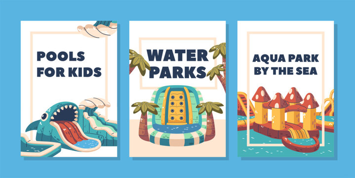 Vector Banners with Exciting Inflatable Slides With Pools, Showcase Thrilling Inflatable Slides Leading To Pools