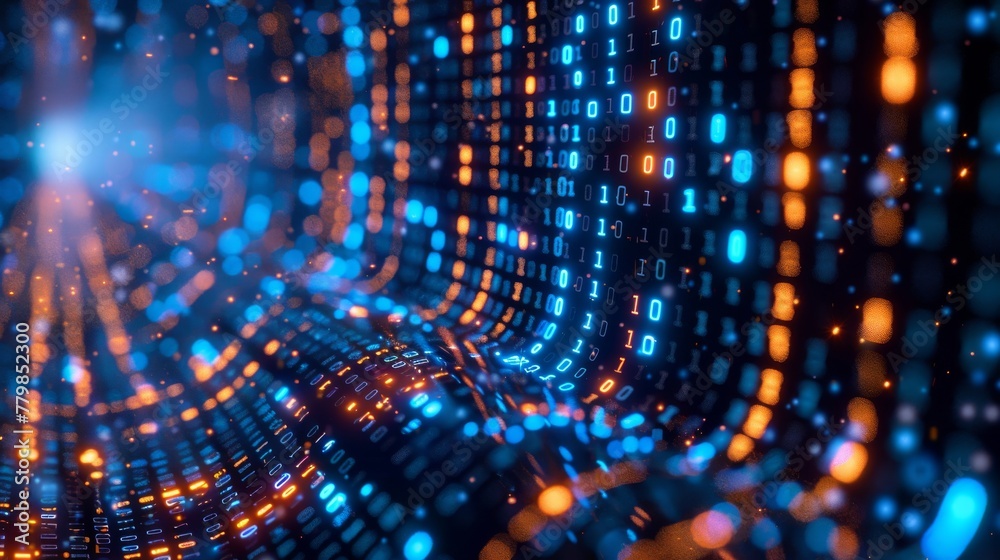Aufkleber Binary code matrix background depicting the complexity, connectivity, and data flood of modern digital technology.