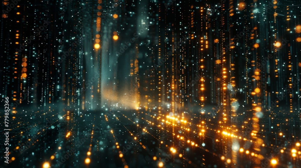 Fototapete A 3D rendering of a scientific technology binary code matrix conveying connectivity, complexity, and data flood of modern digital technology