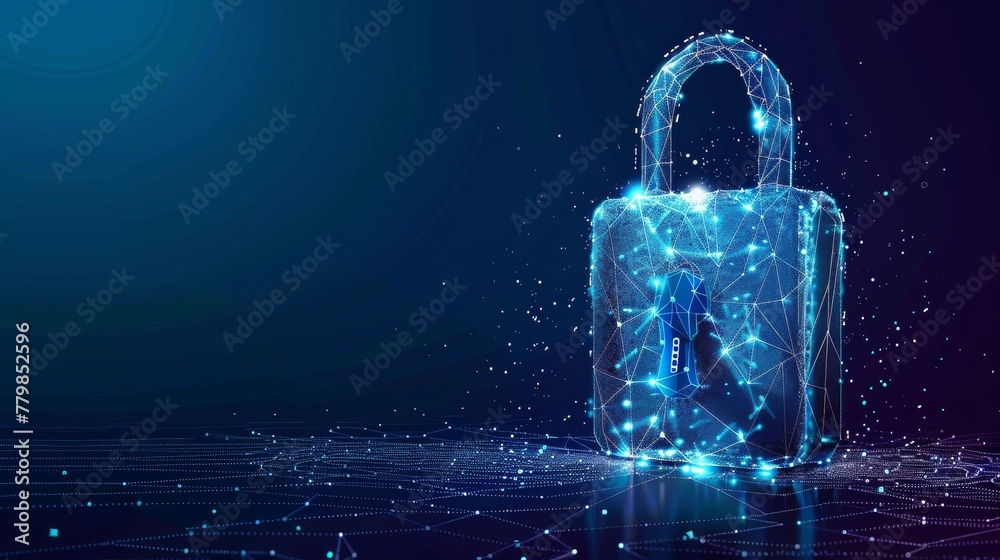 Poster internet security lock information privacy low polygonal future innovation technology network busine