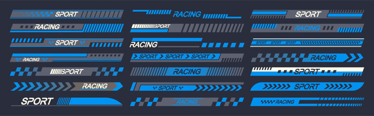 Set of Sports Car Stickers Feature Vector Designs Symbolizing Speed And Racing, Enhancing Automobile Aesthetics - 779852560