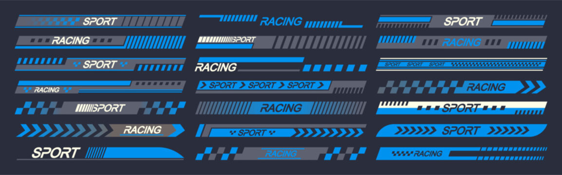 Set of Sports Car Stickers Feature Vector Designs Symbolizing Speed And Racing, Enhancing Automobile Aesthetics